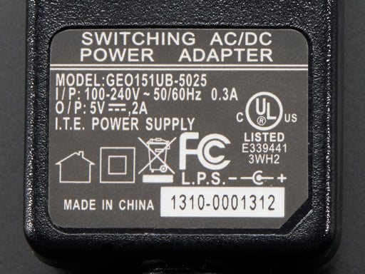5V 2A (2000mA) Switching Power Supply Spec