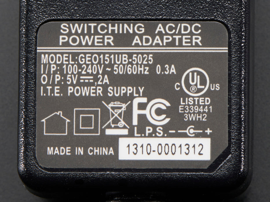 5V 2A (2000mA) Switching Power Supply Spec