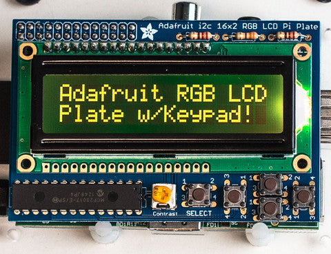 Adafruit RGB LCD Pi Plate (showing yellow neg)