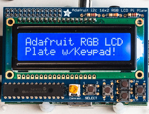 Adafruit RGB LCD Pi Plate (showing blue neg)