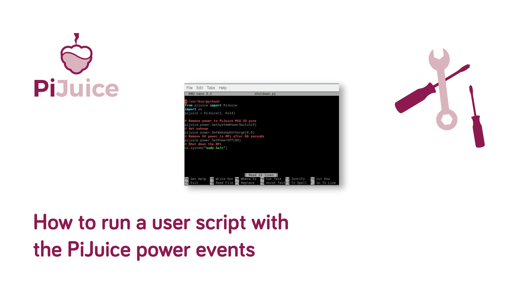 How to run a user script with the PiJuice power events