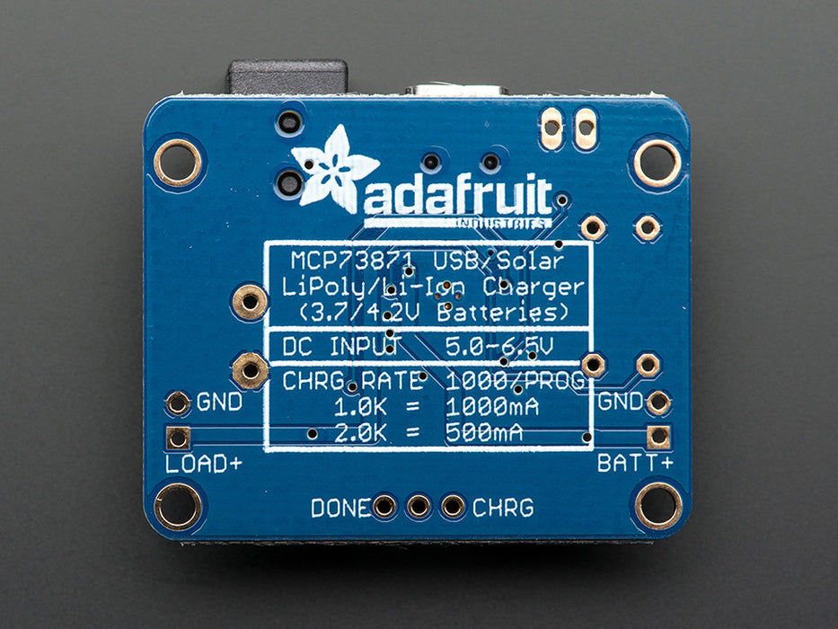 Adafruit USB/DC/Solar Charger Board (Bottom View)