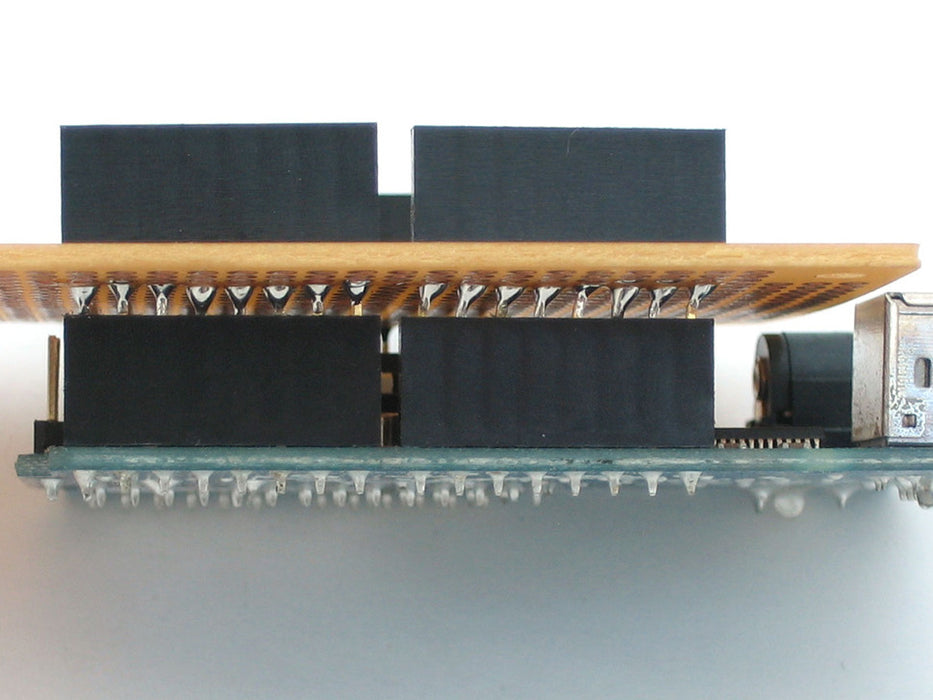 Adafruit DIY Shield Stacked on Arduino (Side View)