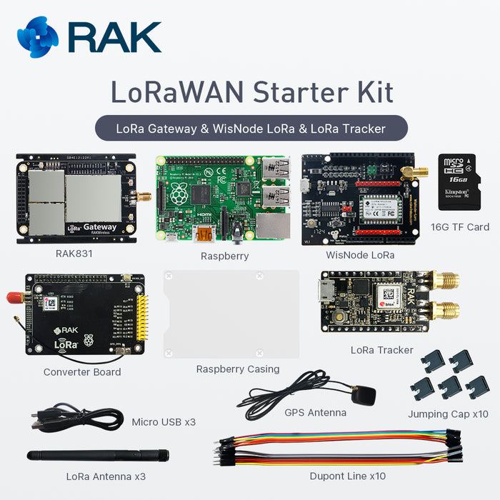 RAK831 LoraWAN Starter Kit with Raspberry Pi, WisNode LoRa and accessories (GPS, LoRa Tracker etc)