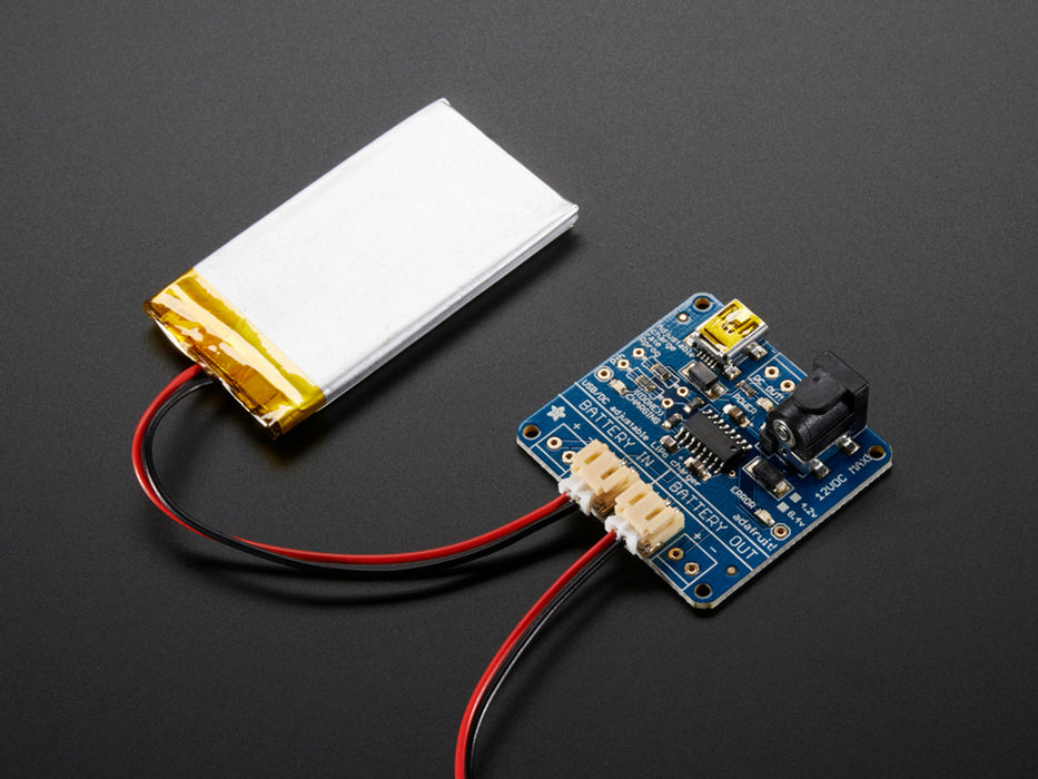 Adafruit USB/DC Lithium Polymer Battery Charger w/Battery (not included)